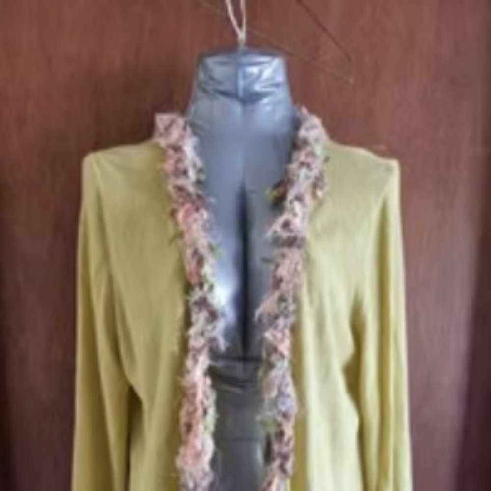 Susan Bristol shag trim jacket/cardigan sweater sheer, condition very good